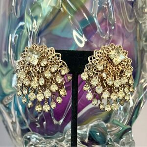Vintage Crystal Chandelier Clip-On Earrings Wedding Fashion Jewelry